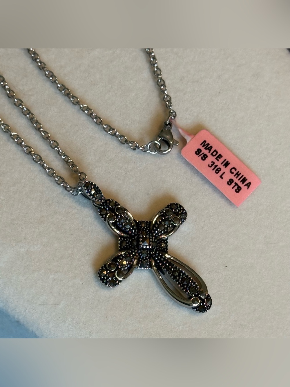 Black Marcasite Cross Pendant Necklace